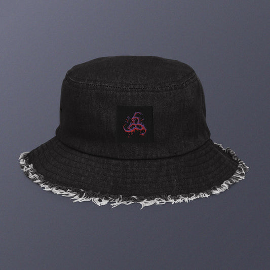 6I66LES,Distressed denim bucket hat